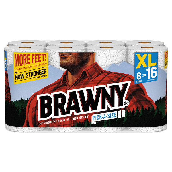 Brawny Pick-A-Size Perforated Paper Towel, 2 Ply Ply, 130 Sheets Sheets, White, 8 PK 441375